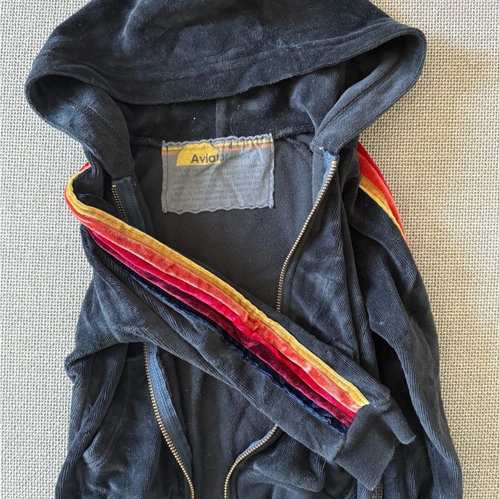 Aviator Nation Velvet Black Hoodie with Multicolor Stripes